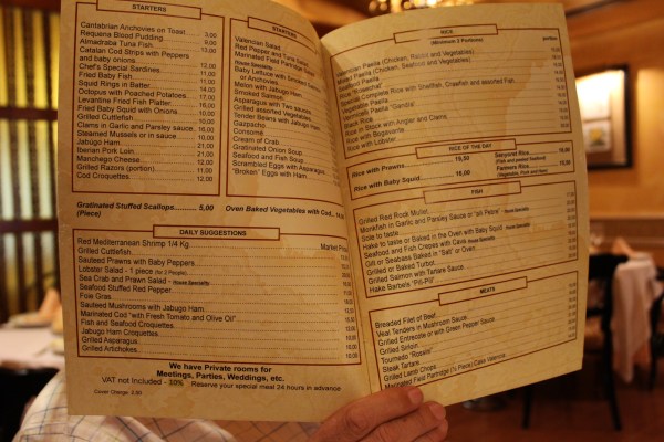 Many restaurants had bi-lingual menus, like Casa de Valencia in Madrid.