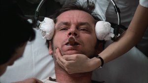 Jack Nicholson's character receiving shock therapy, a barbaric practice, in "One Flew Over the Cuckoo's Nest."