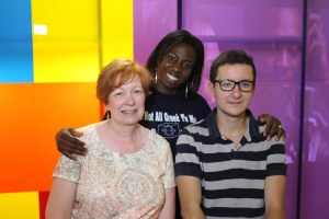 Pedro and me with Voké on set at the SpeaksTV studio.