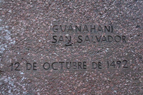 Date marker on Columbus monument in Madrid.