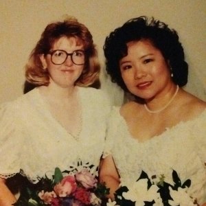 On her wedding day, 1997